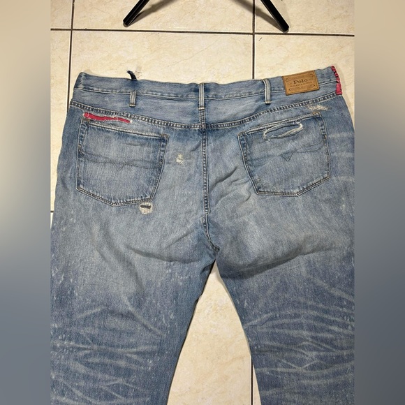 Polo Ralph Lauren Big Tall Varick Slim Straight Red Bandana Patch Distress Jeans - Picture 7 of 10
